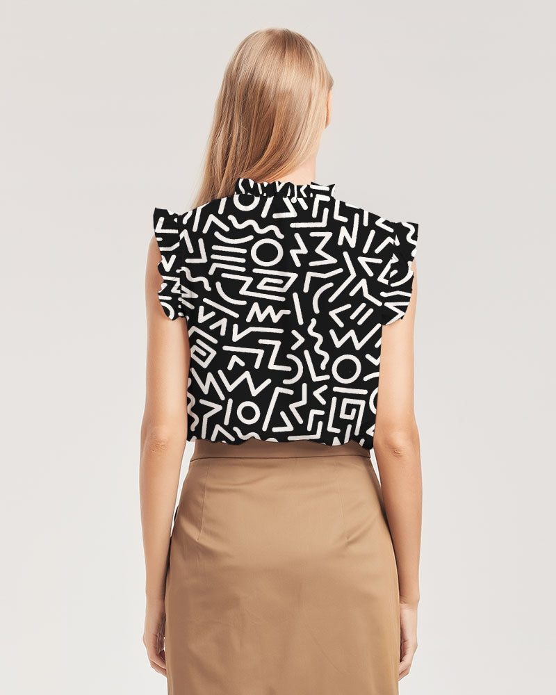 Abstract Geometric Aztecan Print Women's Ruffle Sleeve Blouse