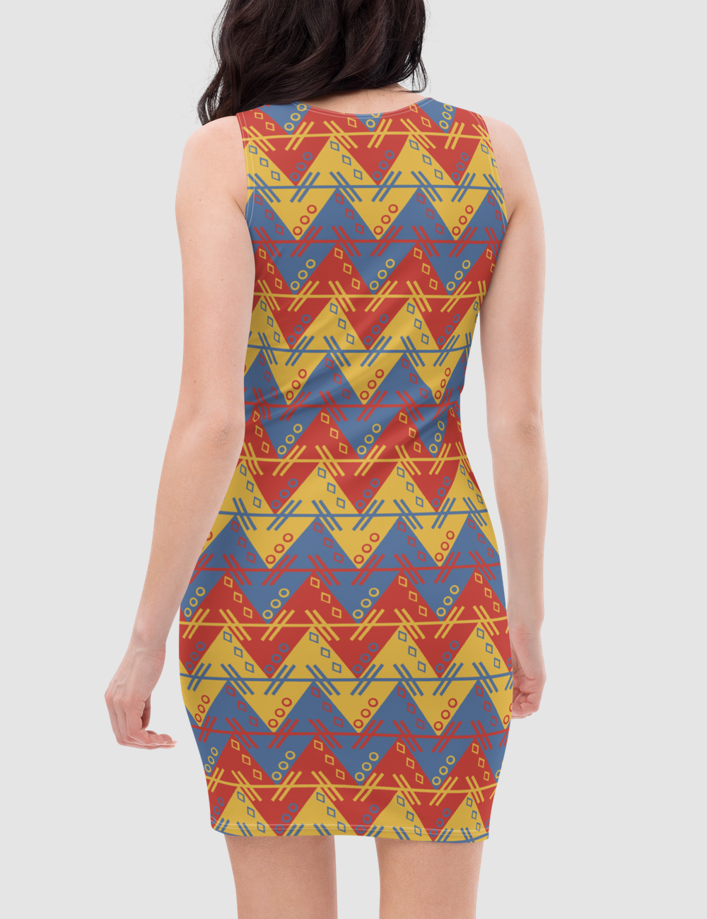 Aztecan Multicolored Chevron Women's Sleeveless Fitted Sublimated Dress OniTakai