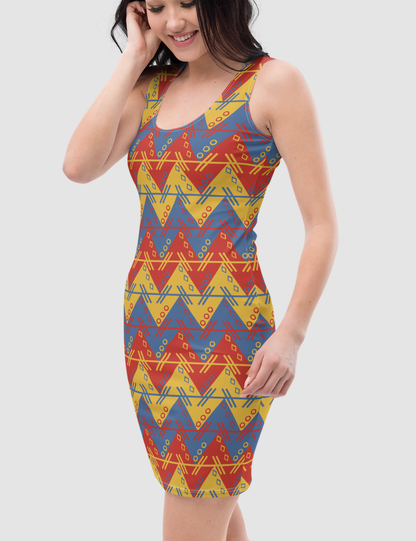 Aztecan Multicolored Chevron Women's Sleeveless Fitted Sublimated Dress OniTakai