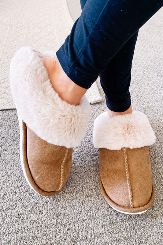 Camel Plush Suede Winter Home Slippers OniTakai