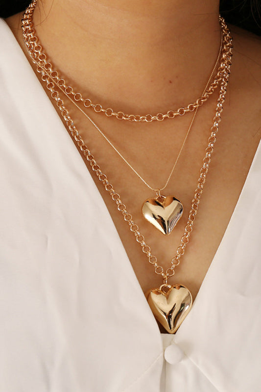 Gold Multilayer Heart Shape Pendant Valentine Necklace OniTakai