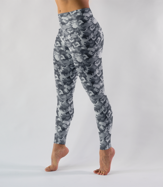 Gray Jungle Military Camouflage Print Low Waist Yoga Leggings OniTakai