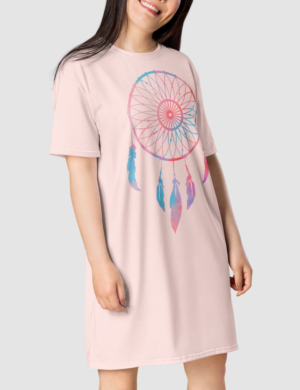 Misty Rose Multicolored Dreamcatcher T-Shirt Dress OniTakai