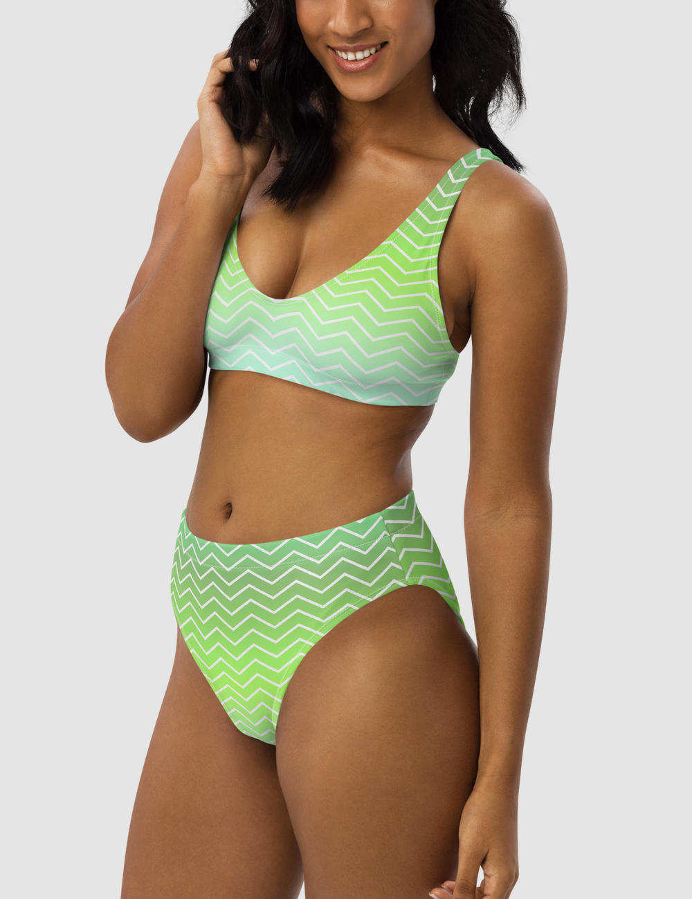 Neon Green Chevron Ombre Women's Essential High-Waisted Bikini OniTakai