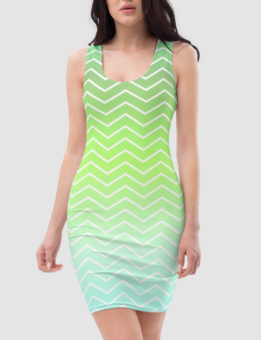 Neon Green Chevron Ombre Women's Sleeveless Fitted Sublimated Dress OniTakai