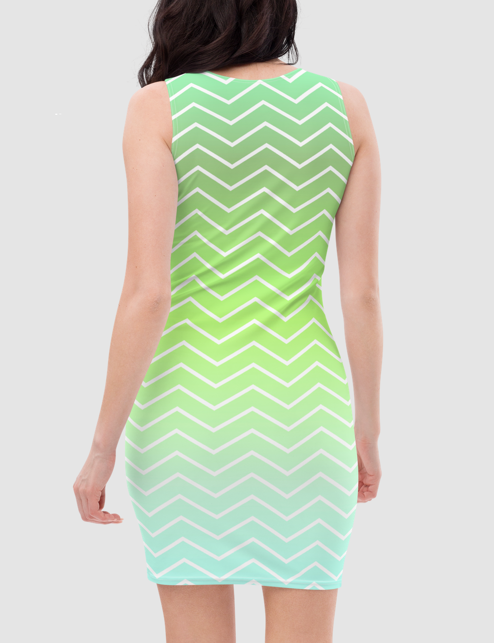 Neon Green Chevron Ombre Women's Sleeveless Fitted Sublimated Dress OniTakai