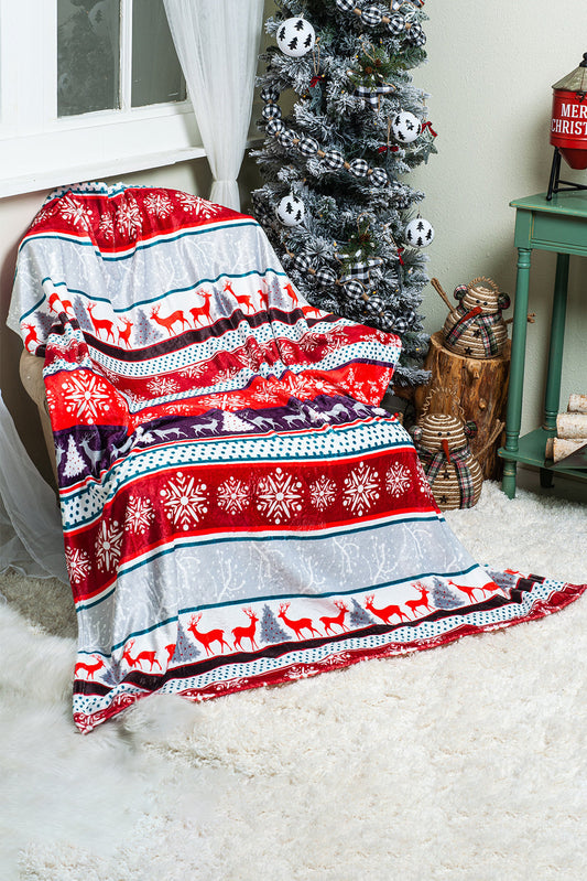Red Christmas Elk Print Reversible Sherpa Fleece Blanket OniTakai