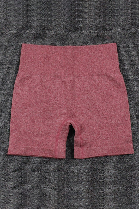 Red Solid Color High Waist Sports Active Shorts OniTakai
