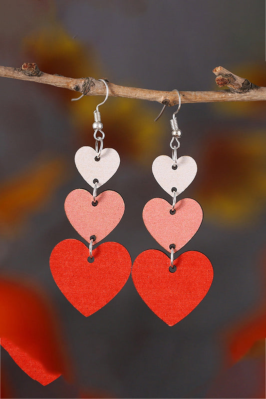 Red Valentines Day Heart Shape Tiered Dangle Earring OniTakai