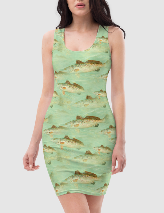 Vintage Shoal Fish Pattern Women's Sleeveless Fitted Sublimated Dress OniTakai
