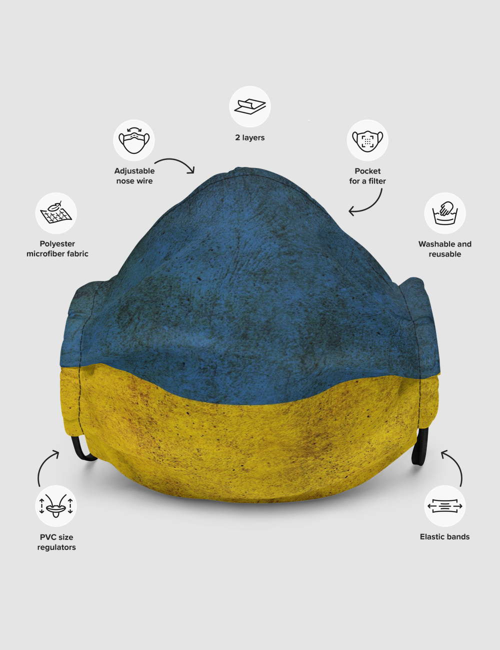 Vintage Ukrainian Flag | Premium Double Layered Pocket Face Mask OniTakai