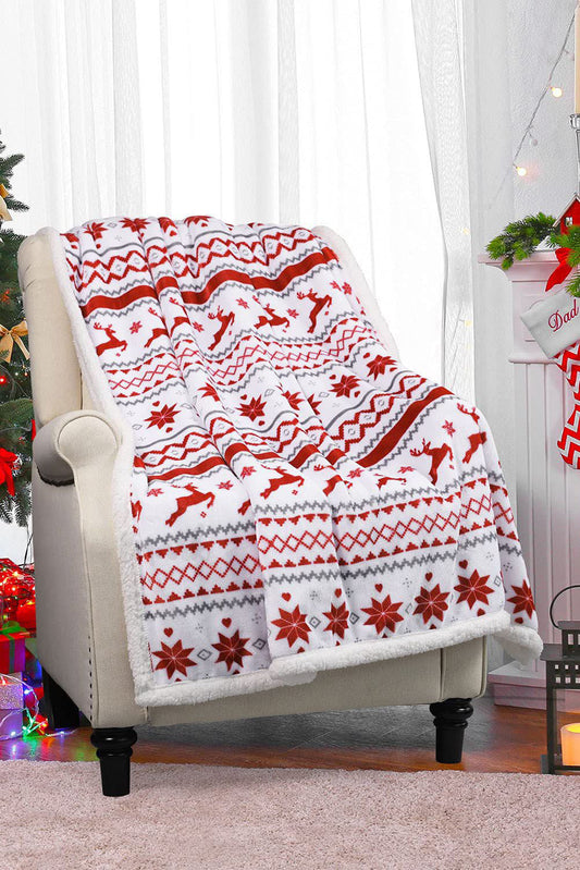 White Christmas Reindeer Snowflake Printed Sherpa Blanket OniTakai