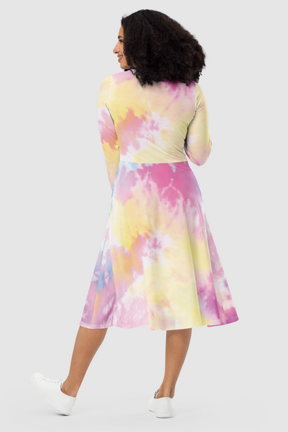 Vibrant Color Tie-Dye Long Sleeve Midi Dress