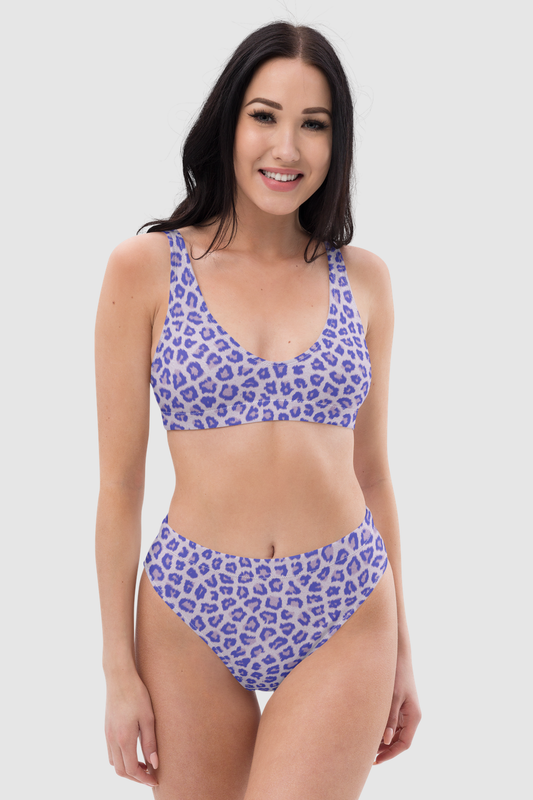 Vintage Purple Faded Leopard Print Women's Essential High-Waisted Bikini
