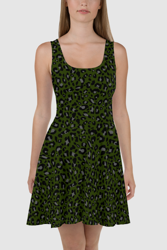 Serana Green Leopard Print Skater Dress