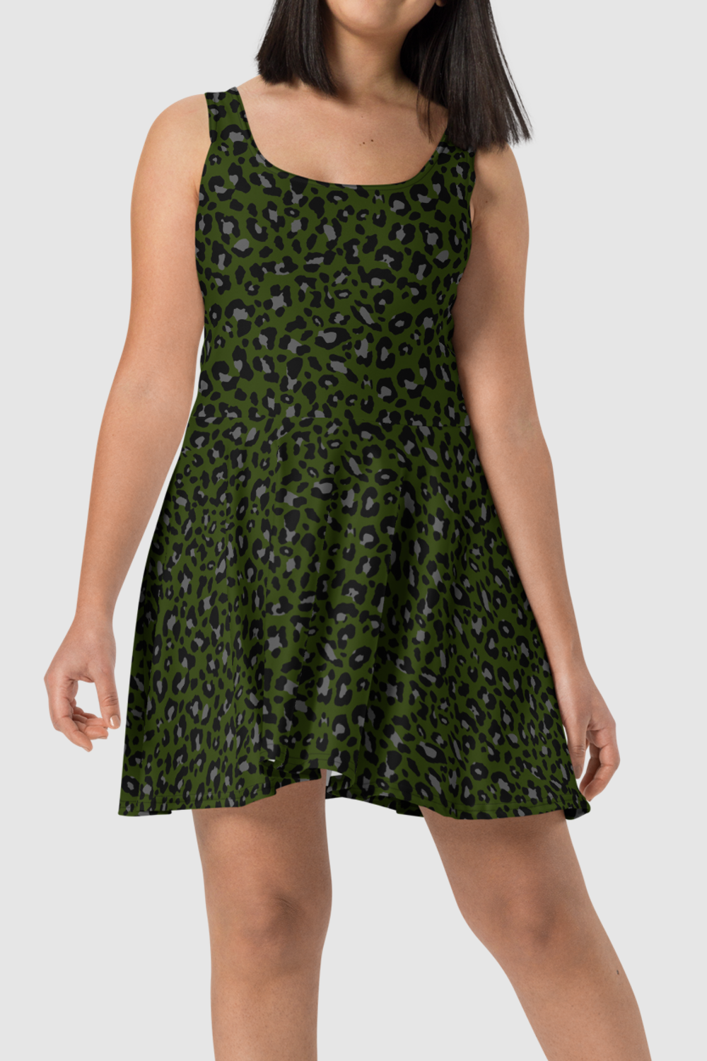 Serana Green Leopard Print Skater Dress