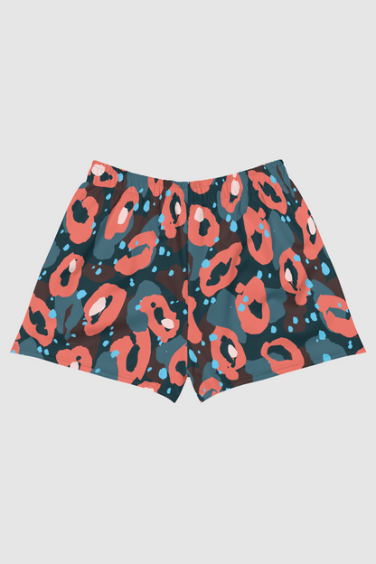 Coral Leopard Print Women’s Recycled Athletic Shorts
