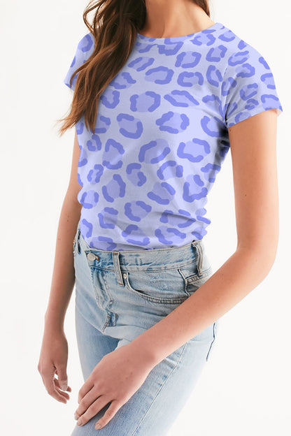 Sky Blue Leopard Print Women's Sublimated T-Shirt
