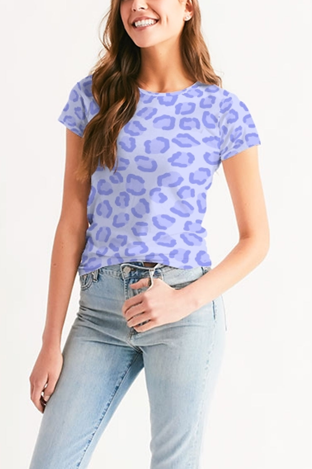 Sky Blue Leopard Print Women's Sublimated T-Shirt