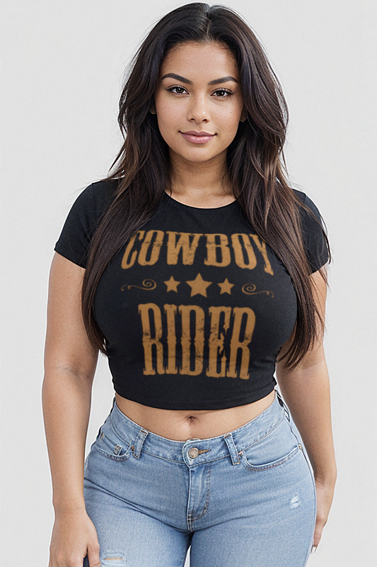 Cowboy Rider Western Style Women's Fitted Crop Top T-Shirt