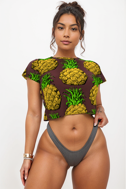 Delicious Pineapple Graphic Pattern Print Women's Sublimated Crop Top T-Shirt
