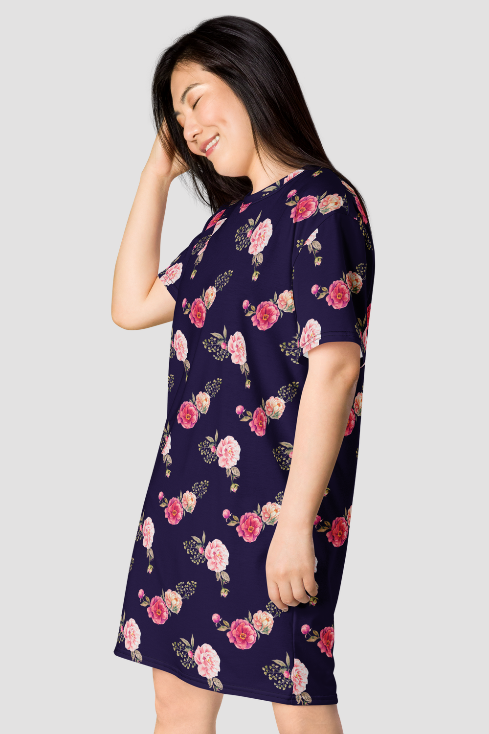 Rosie Plum Floral Watercolor Graphic Print T-Shirt Dress