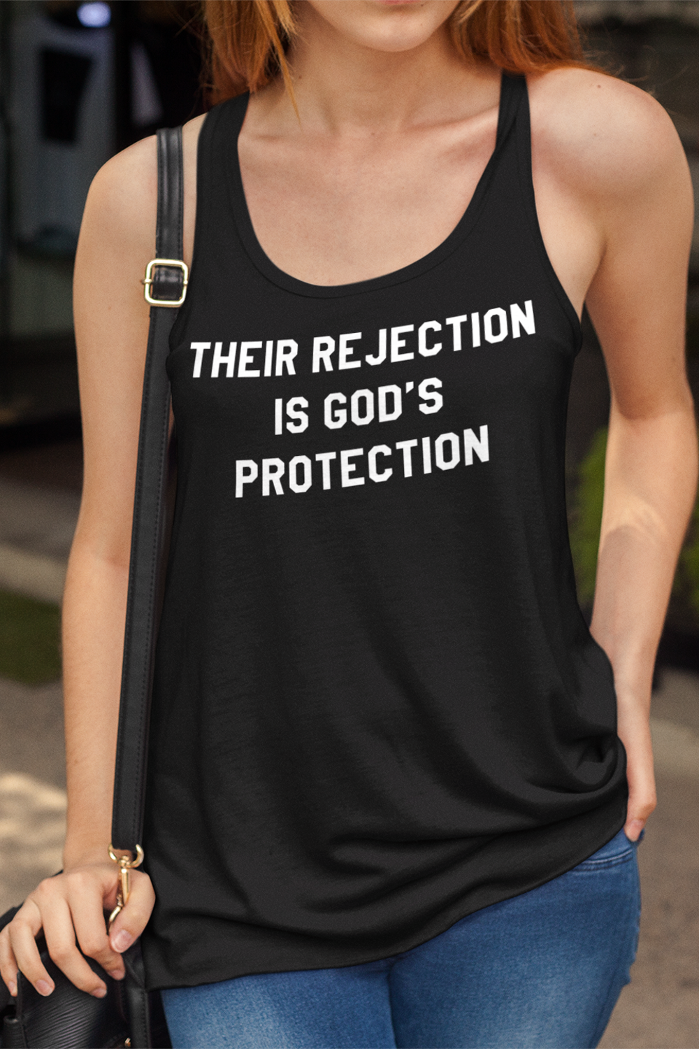 Their Rejection Is God's Protection Women's Cut Racerback Tank Top