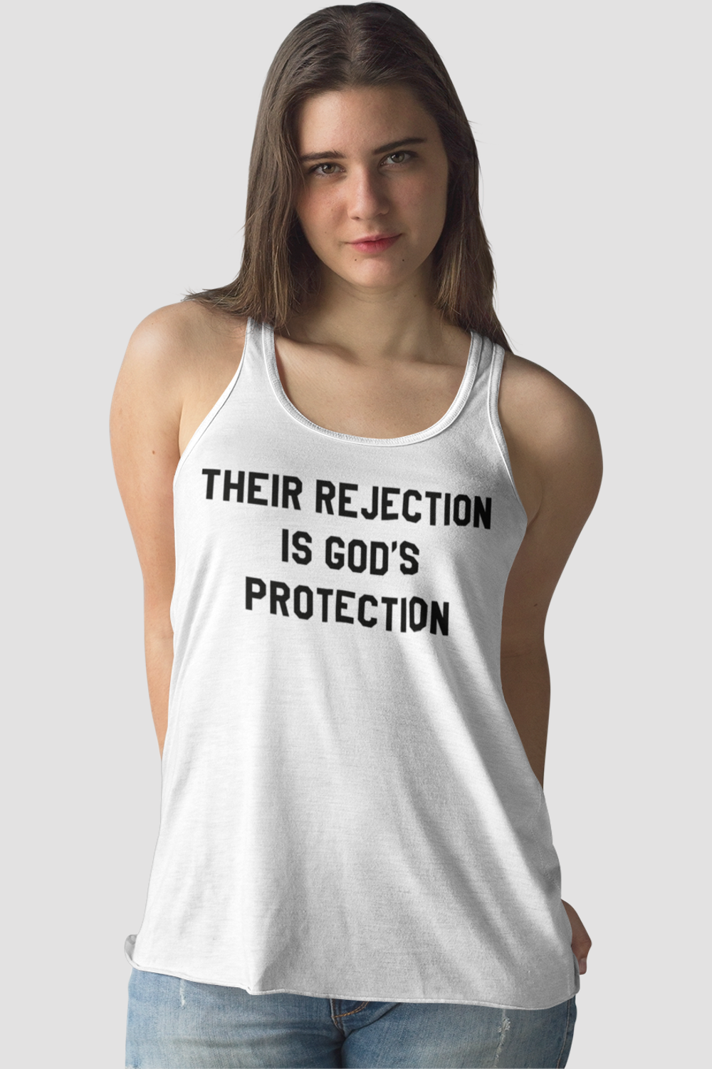 Their Rejection Is God's Protection Women's Cut Racerback Tank Top