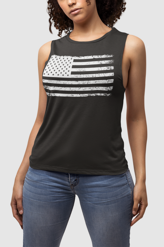Stars & Stripes Grunge Style Standard American Flag Women's Muscle Tank Top
