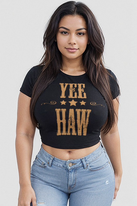 YeeHaw Old Western Style Women's Fitted Crop Top T-Shirt