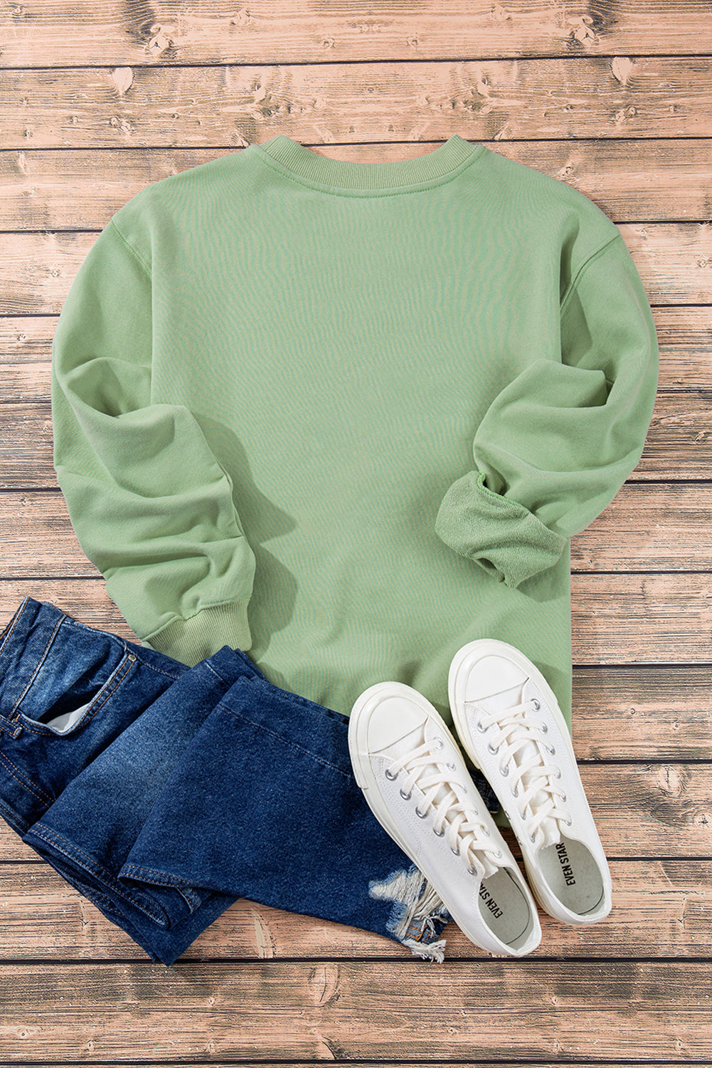 Smoke Green Plain Drop Shoulder Crewneck Pullover Sweatshirt