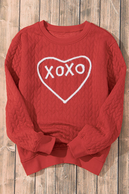 Racing Red Heart XOXO Chenille Embroidered Textured Sweatshirt