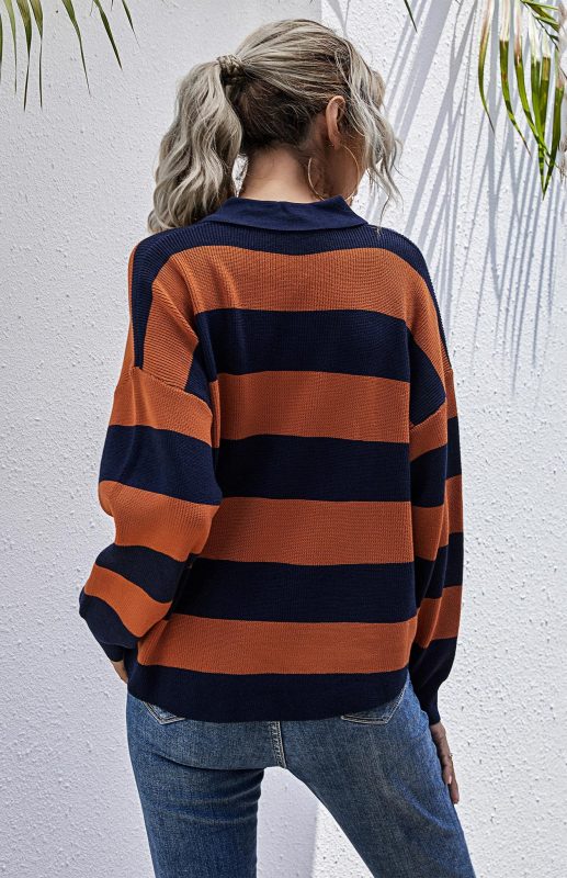 Women's Autumn Fashion Orange Striped Pullover Sweatshirt