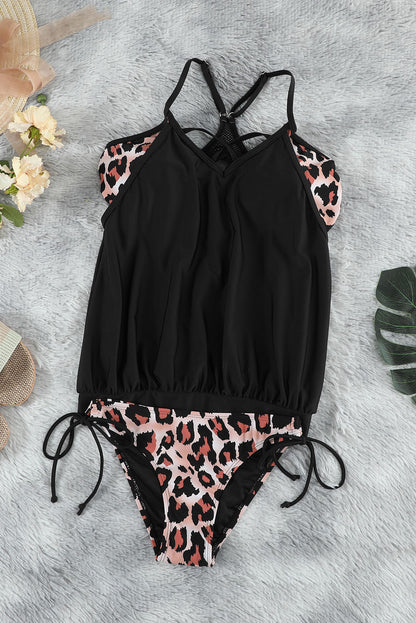 Leopard Tankini with Stripes Patchwork