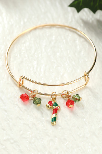 Gold Christmas Candy Cane Beading Pendant Bracelet