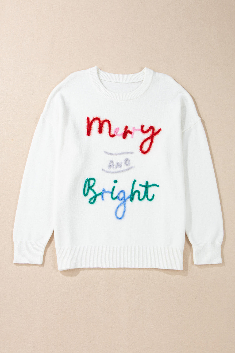 White Tinsel Merry AND Bright Pattern Plus Size Christmas Sweater