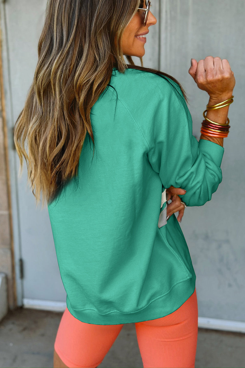 Mint Green Rainbow Colorblock Striped Pullover Sweatshirt