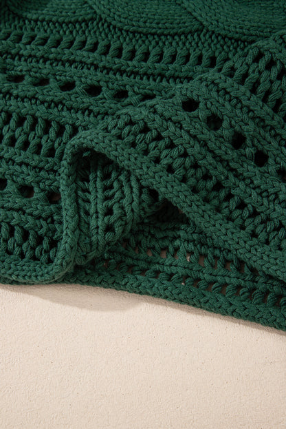 Blackish Green Hollow-out Cable Knit Cropped Sweater