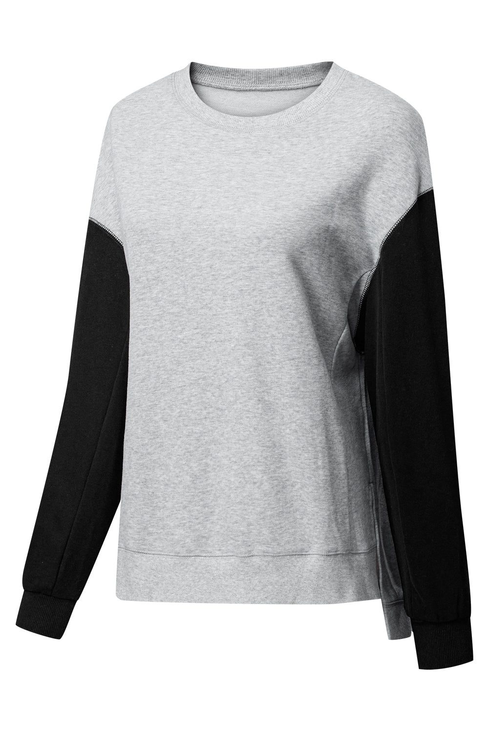 Gray Two Tone Patchwork Drop Shoulder Pullover Sweatshirt