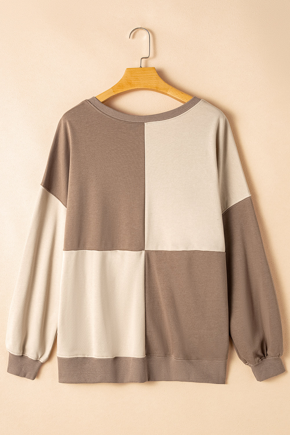 Parchment Colorblock Henley High Low Oversize Sweatshirt