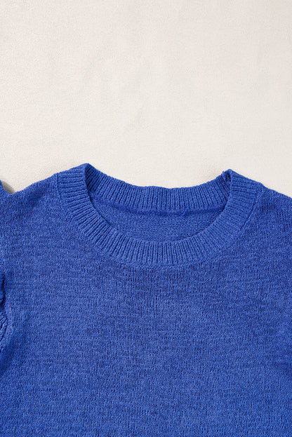 Dark Blue Ruffle Sleeve Knitted Sweater Top