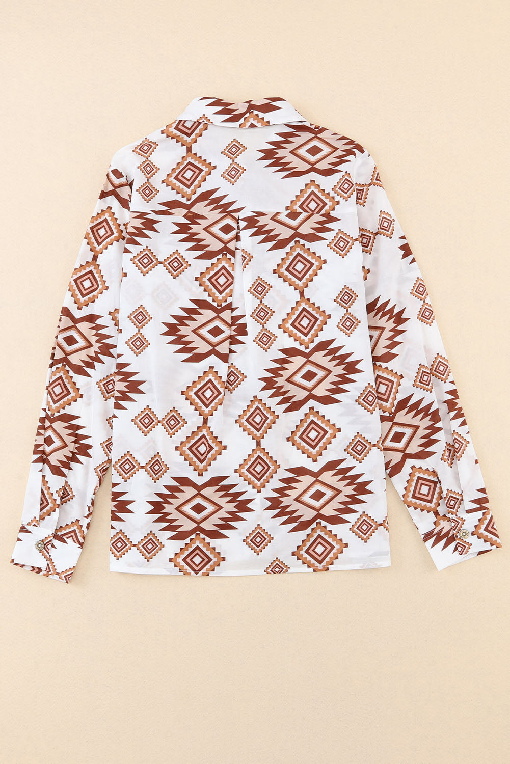 White Western Aztec Pattern Button Flap Pocket Shirt