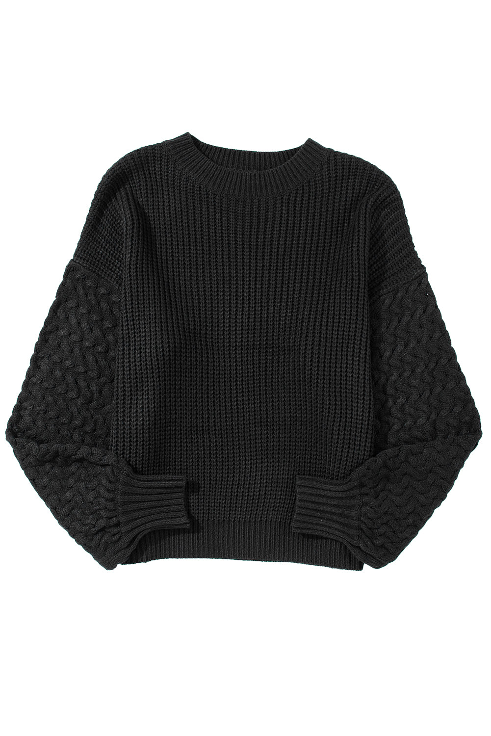 Black Cable Knit Sleeve Drop Shoulder Sweater