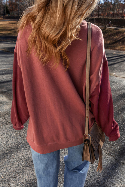 Mineral Red Two Tone Patchwork Drop Shoulder Pullover Sweatshirt