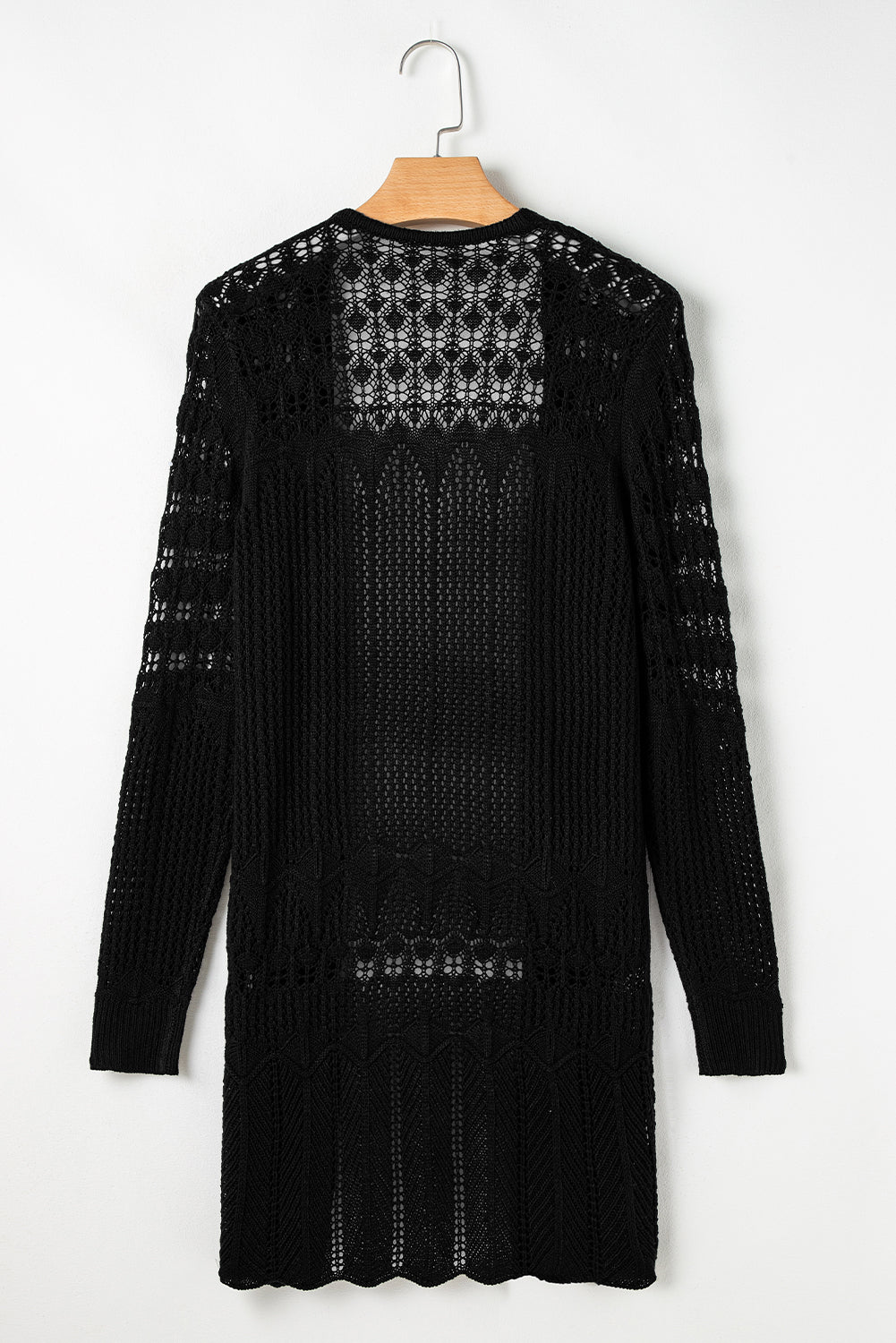 Black Crochet Hollow Out Open Front Cardigan