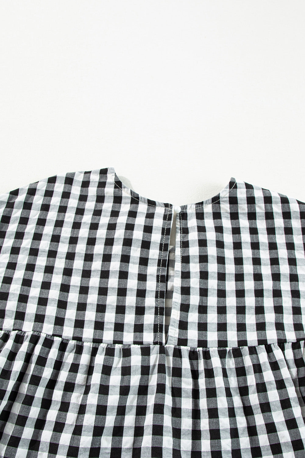 Black Checkered Puff Sleeve Tiered Loose Babydoll Blouse