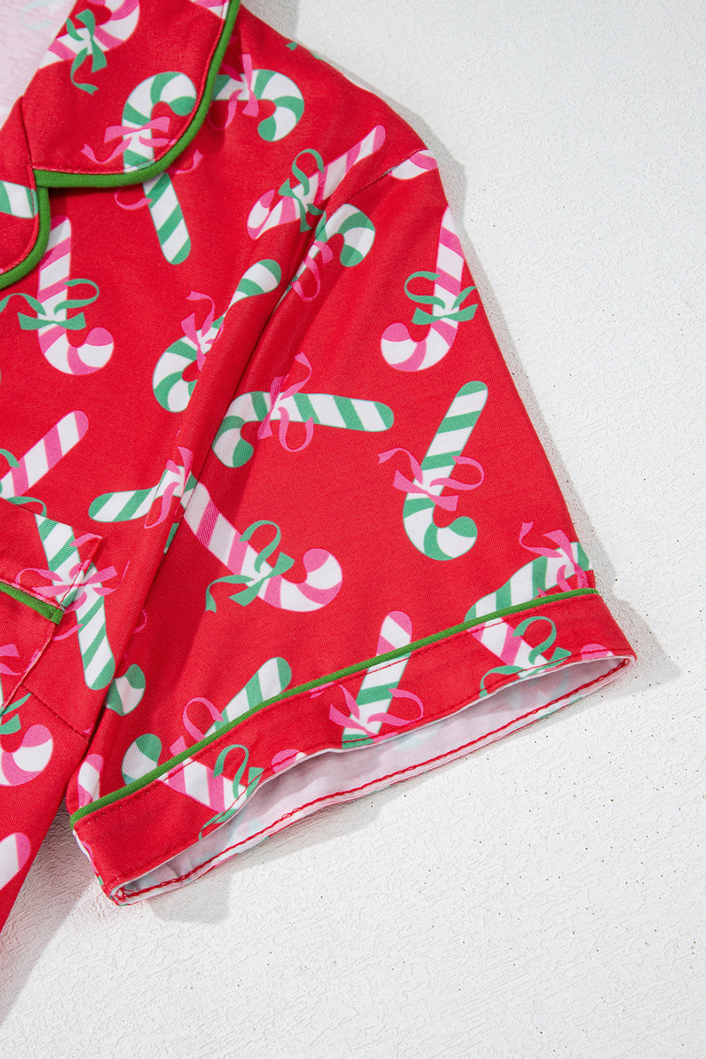 Red Christmas Candy Cane Print Pocketed Knotted Pajama Set