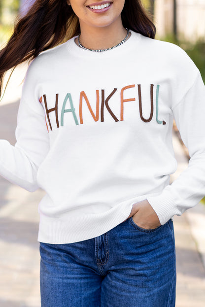 White Thankful Ivory Embroidered Sweater