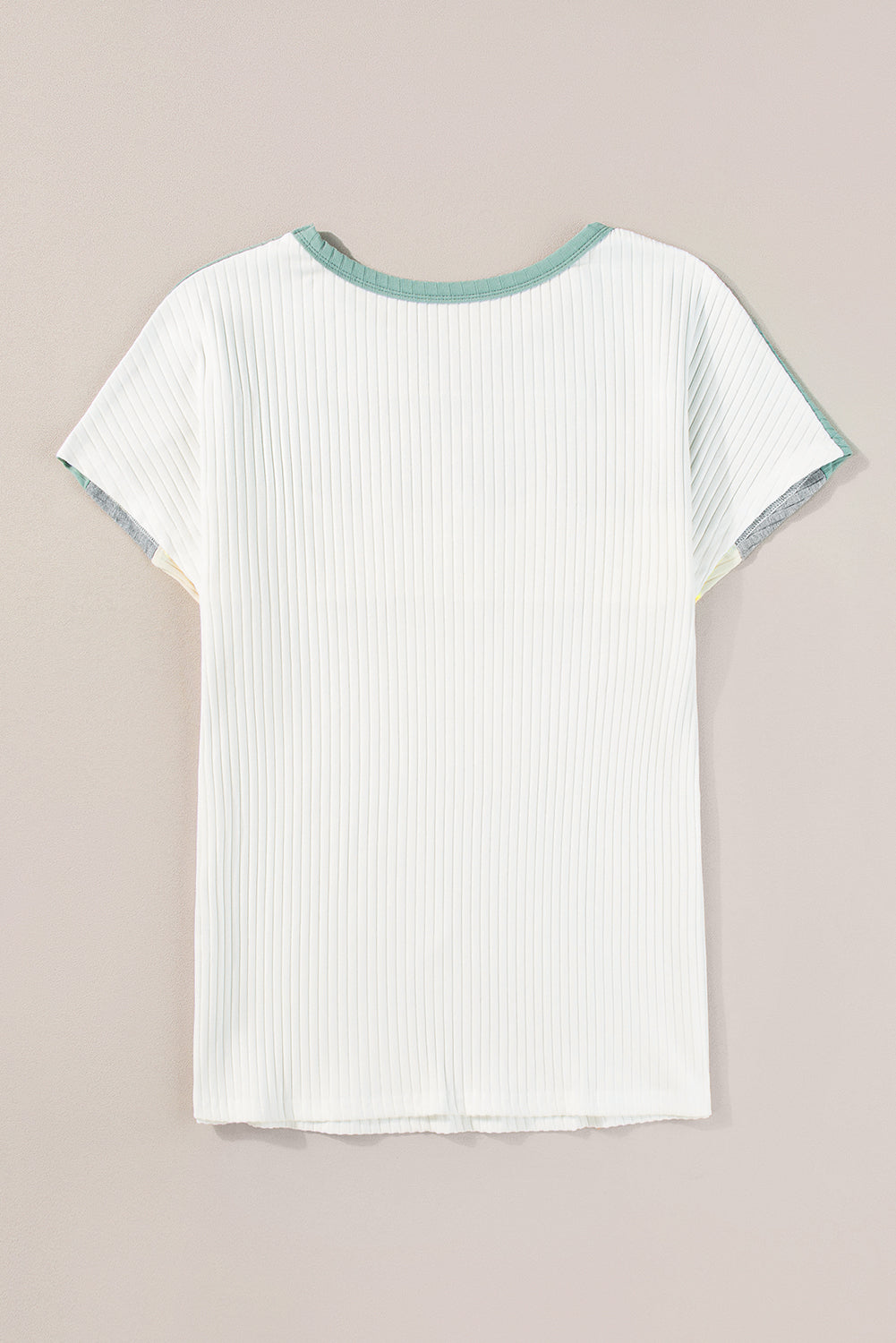 Moonlight Jade Ribbed Color Block Patchwork T-Shirt