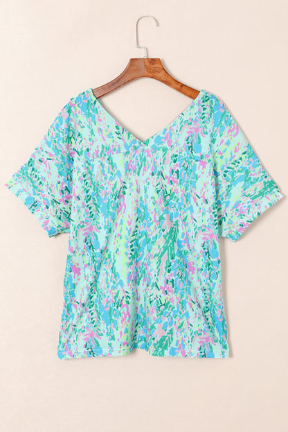 Green Loose Painted Floral Tee